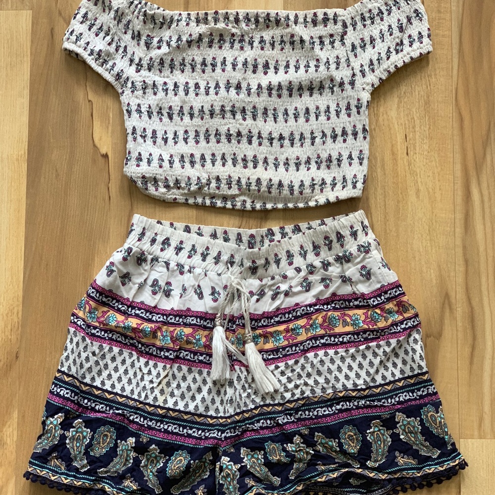 Crop top and shorts set.